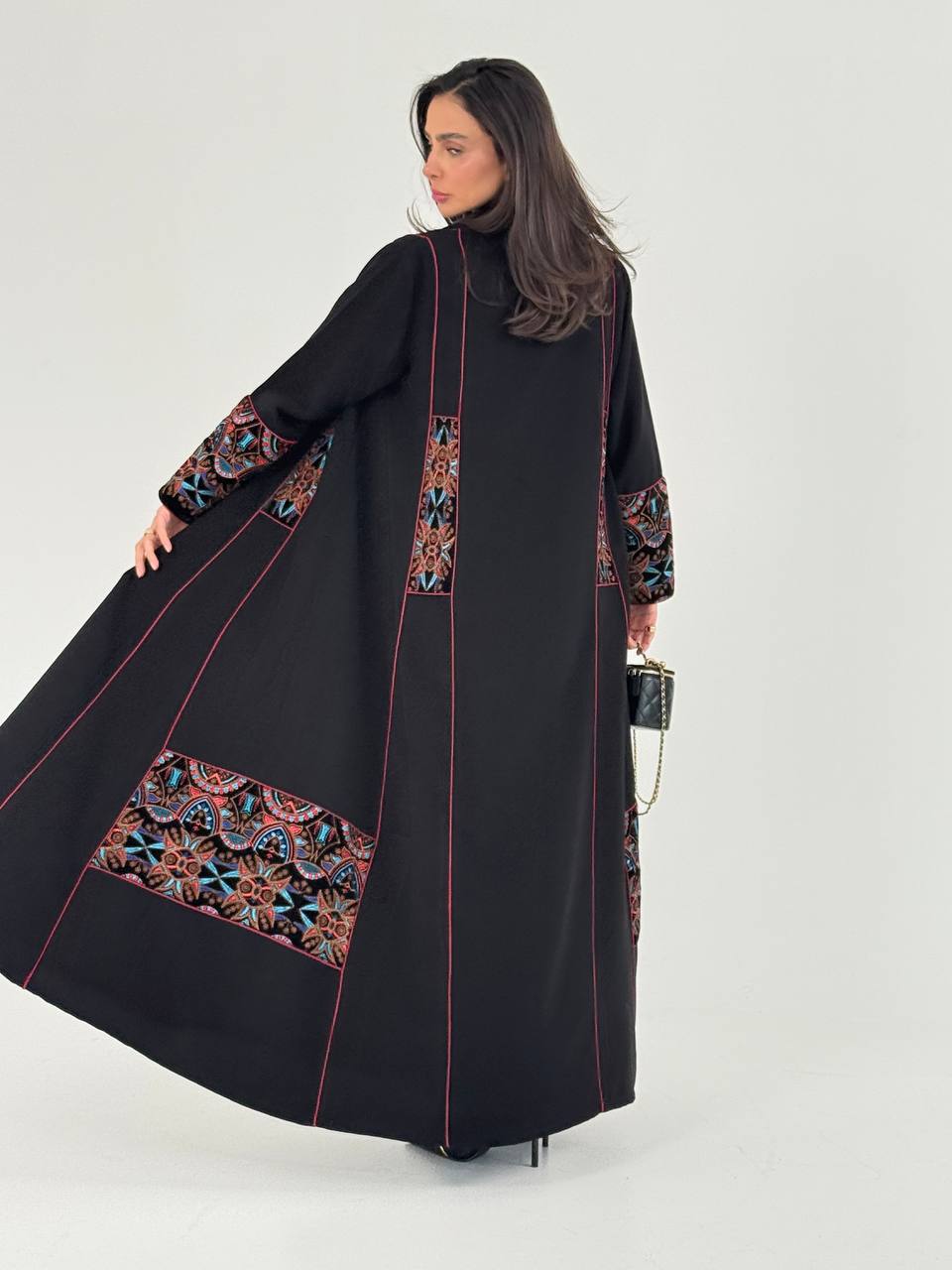 Black crepe abaya with embroidery. C:6737