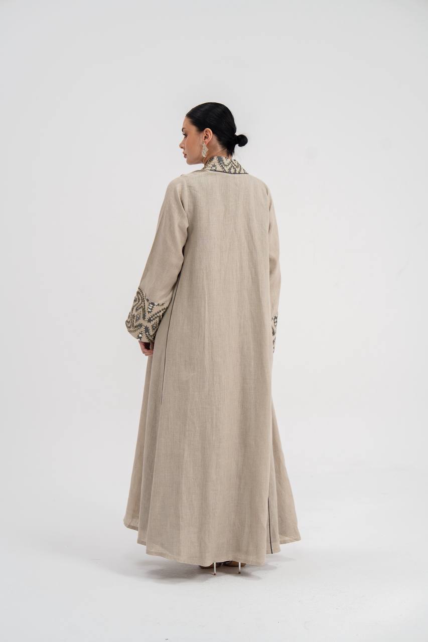Abaya and dress set, linen with embroidery. C:6741