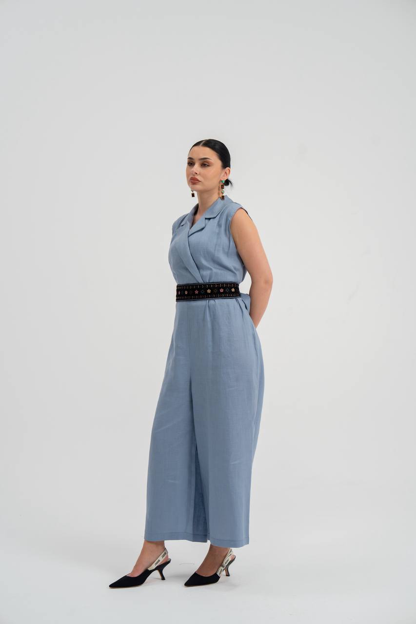 Grey Linen Jumpsuit. C:228 Gray