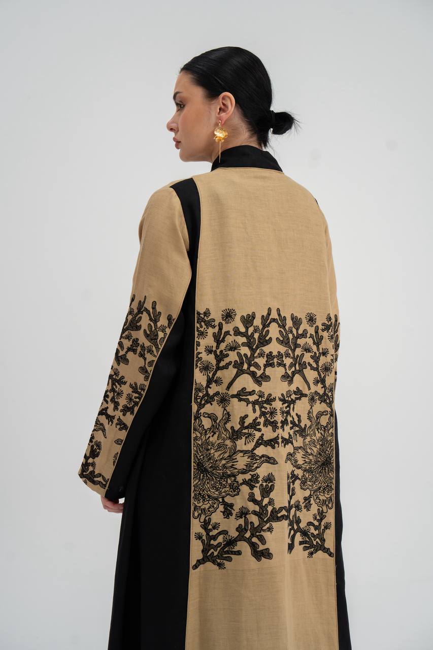 Linen abaya with embroidery. C:6749