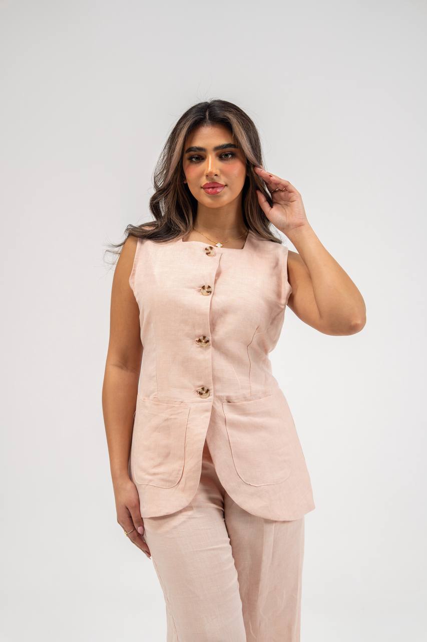 Vest and pants set, light pink linen.C:230