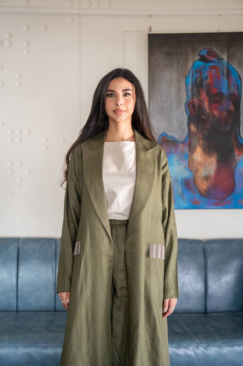 Green linen abaya. C: 6777