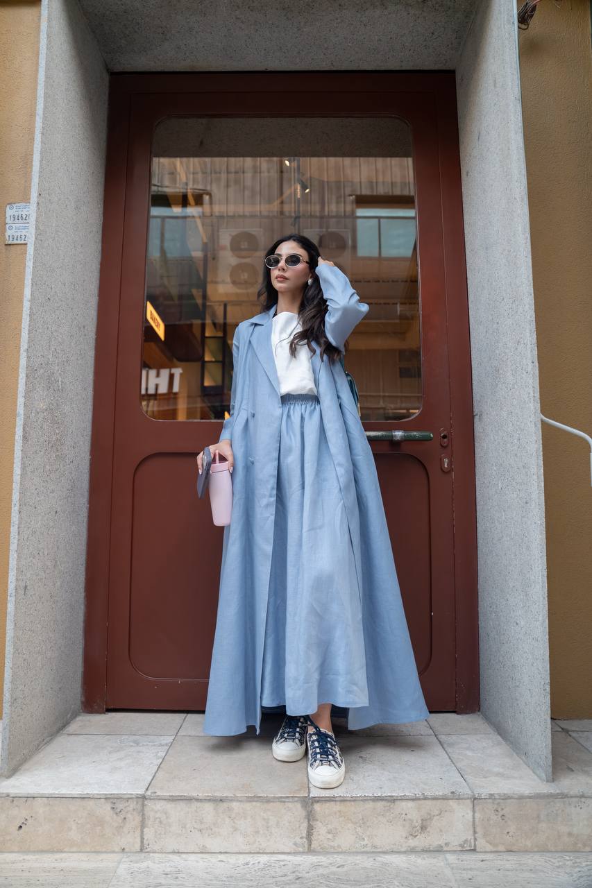 Linen abaya in blue. C:6779 Sky blue