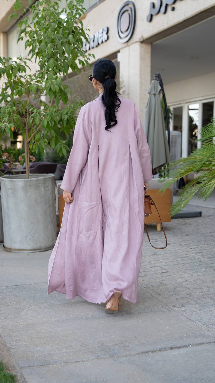 Linen abaya, pink color.C:6633