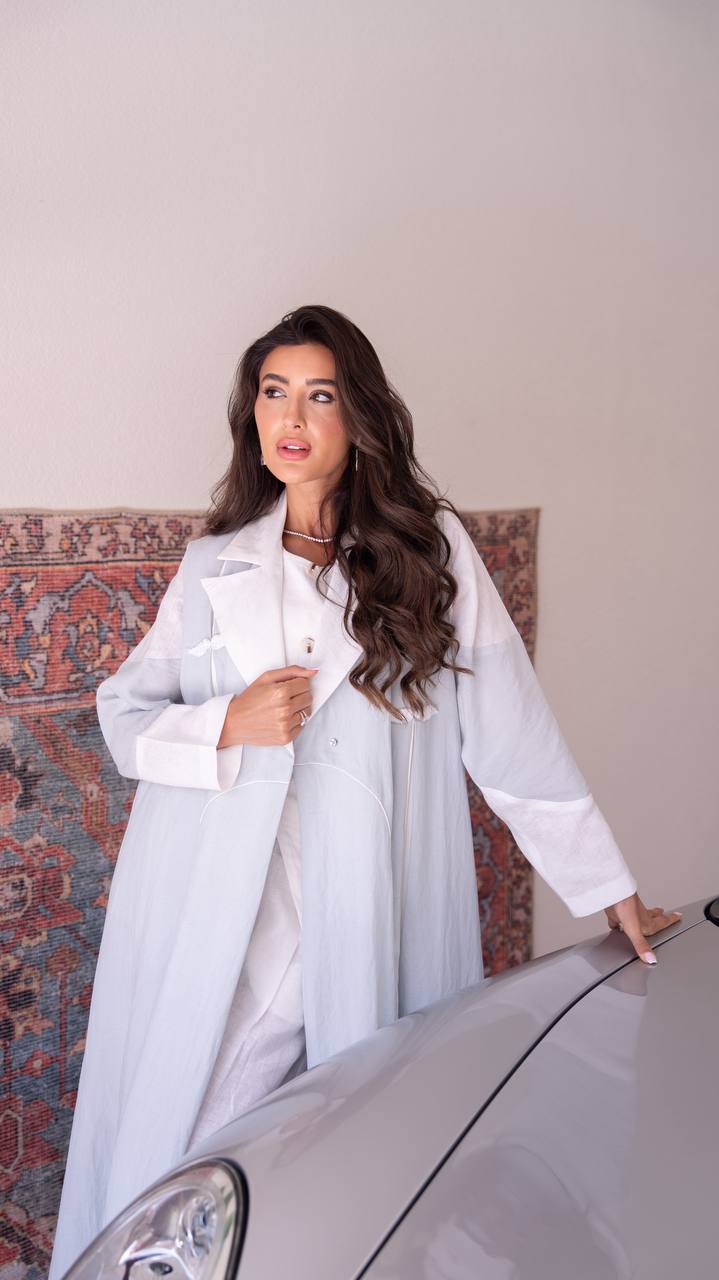 Linen blazer abaya with pleats on the sides.C:6796