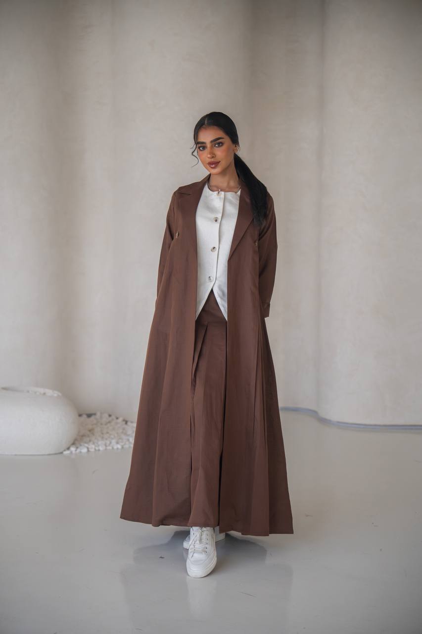 Brown blazer abaya with inner set, linen C:6642