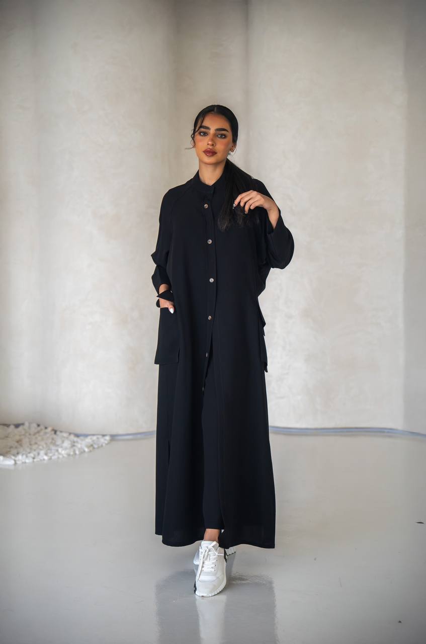 Free size abaya, black crepe fabric C:6639 (Free size)