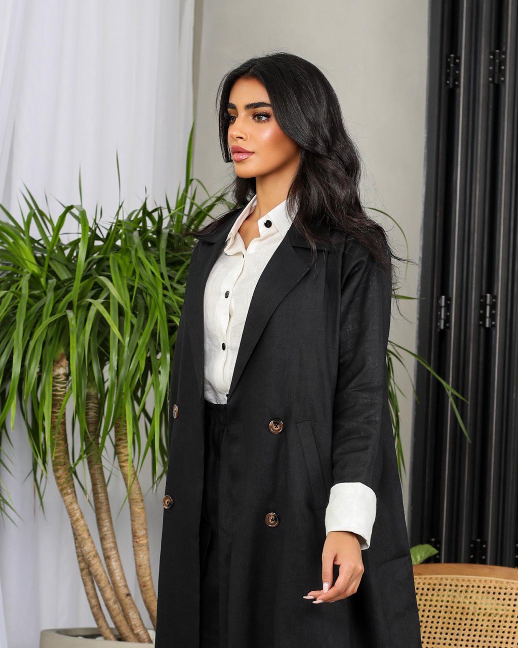 Linen Blazer C:6459BLACK