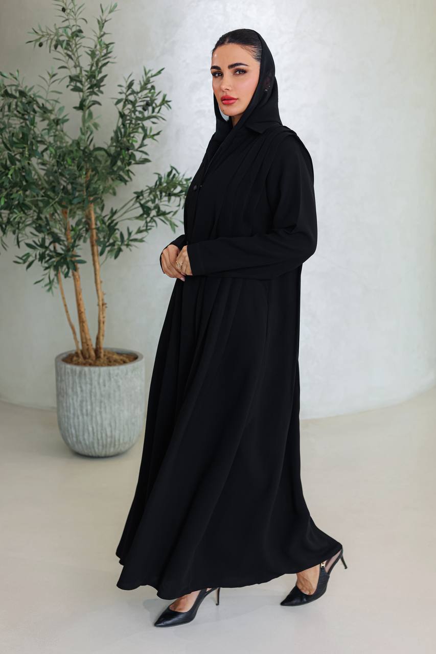 Black crepe abaya with pleats on the sides C:6663