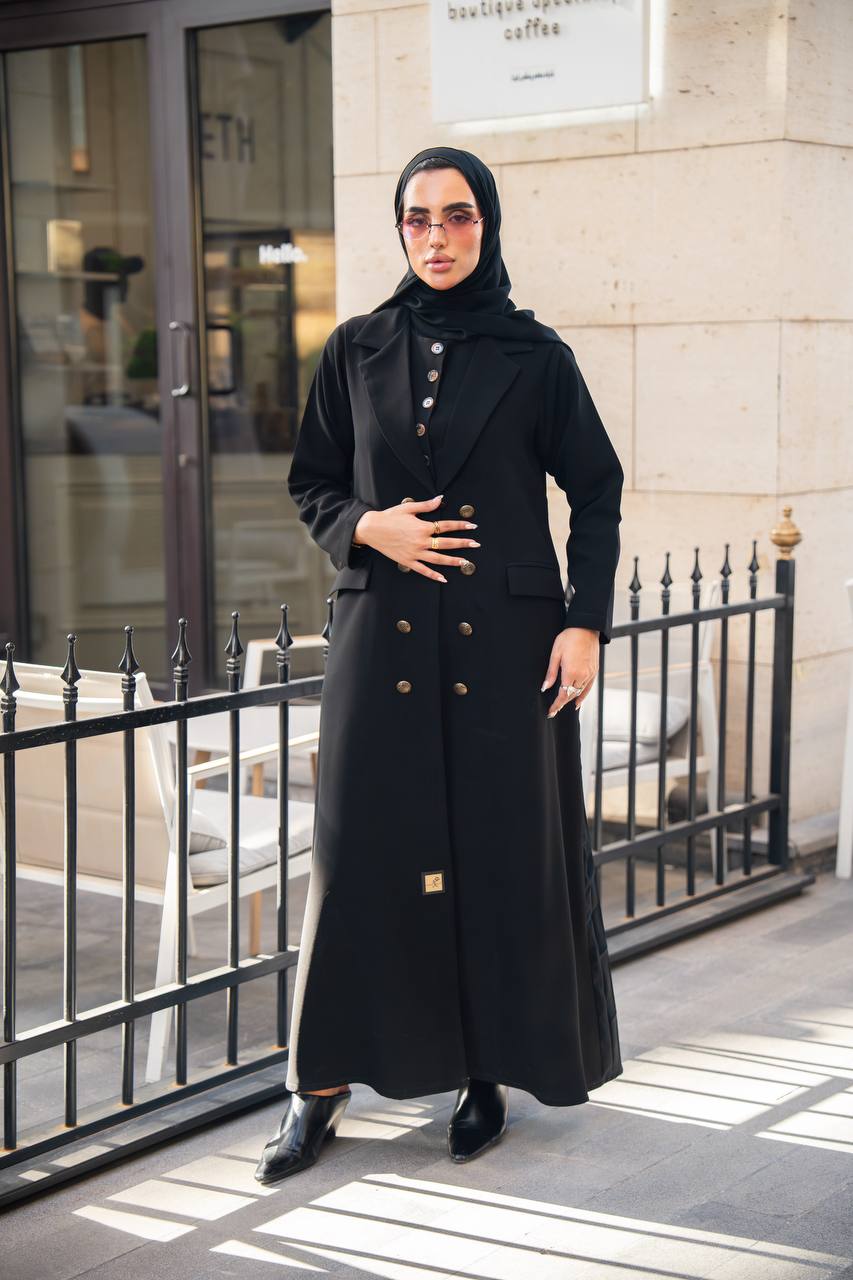 Black crepe blazer abaya with pleated cloche C:6680