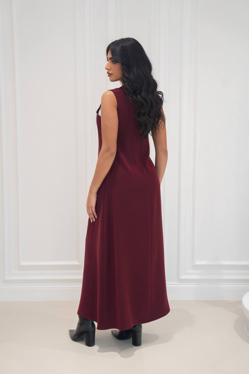 burgundy crepe dress. C:197