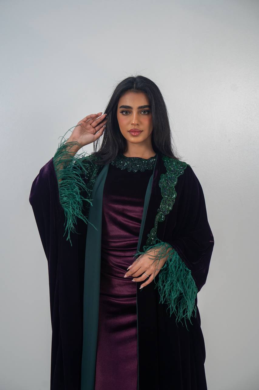 Velvet bisht and dress set in royal purple with hand embellishment.C:6715