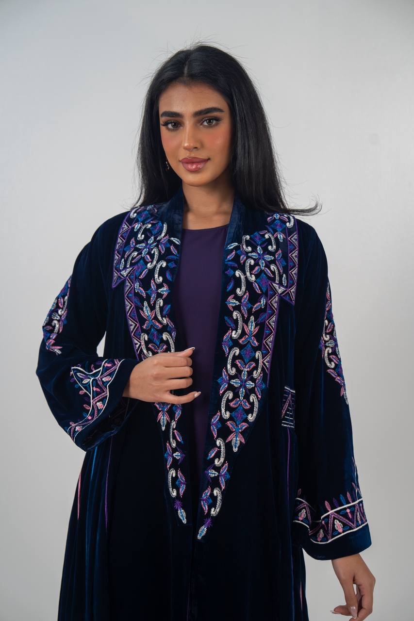 Velvet abaya with  unique embroidery. C:6709