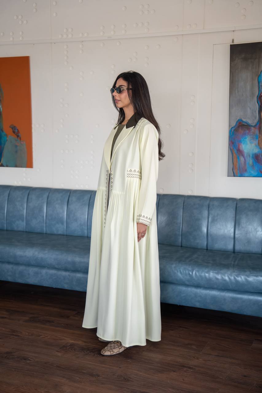 Yellow crepe blazer abaya. C:6778