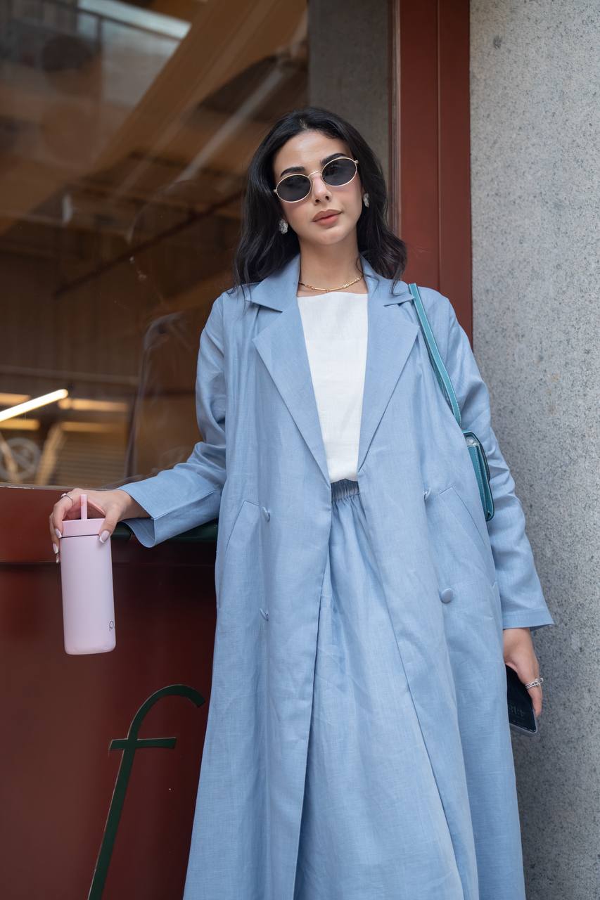 Linen abaya in blue. C:6779 Sky blue