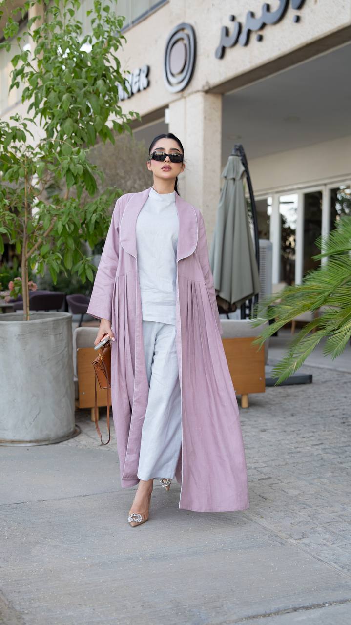 Linen abaya, pink color.C:6633