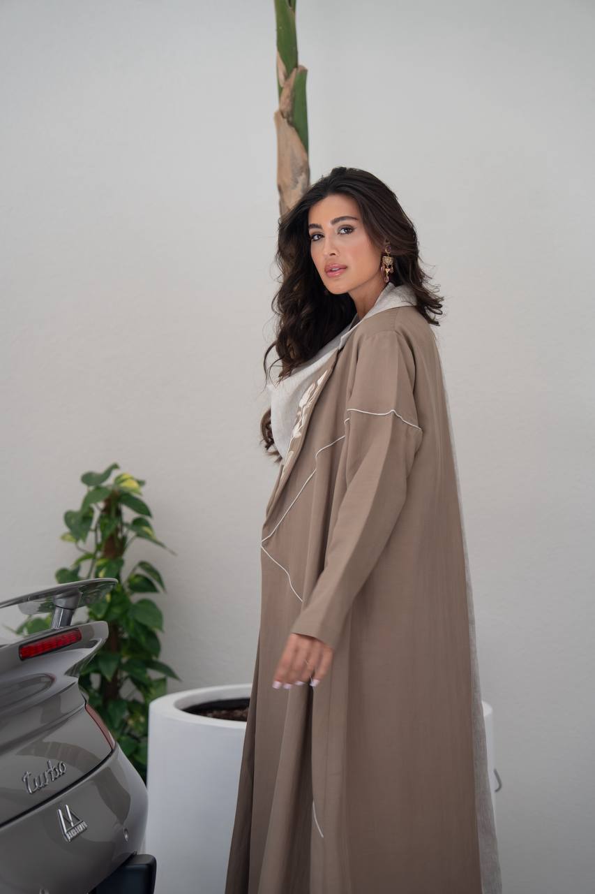 Light brown linen blazer abaya.C:6801