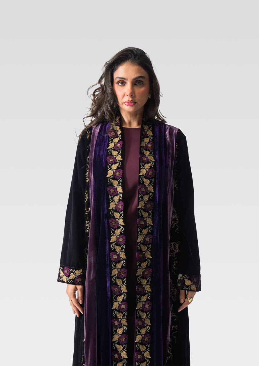 Velvet abaya with embroidery.C:6834