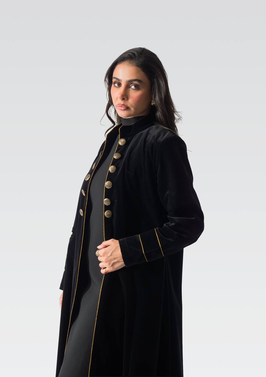 Black velvet abaya.C:6836 Black