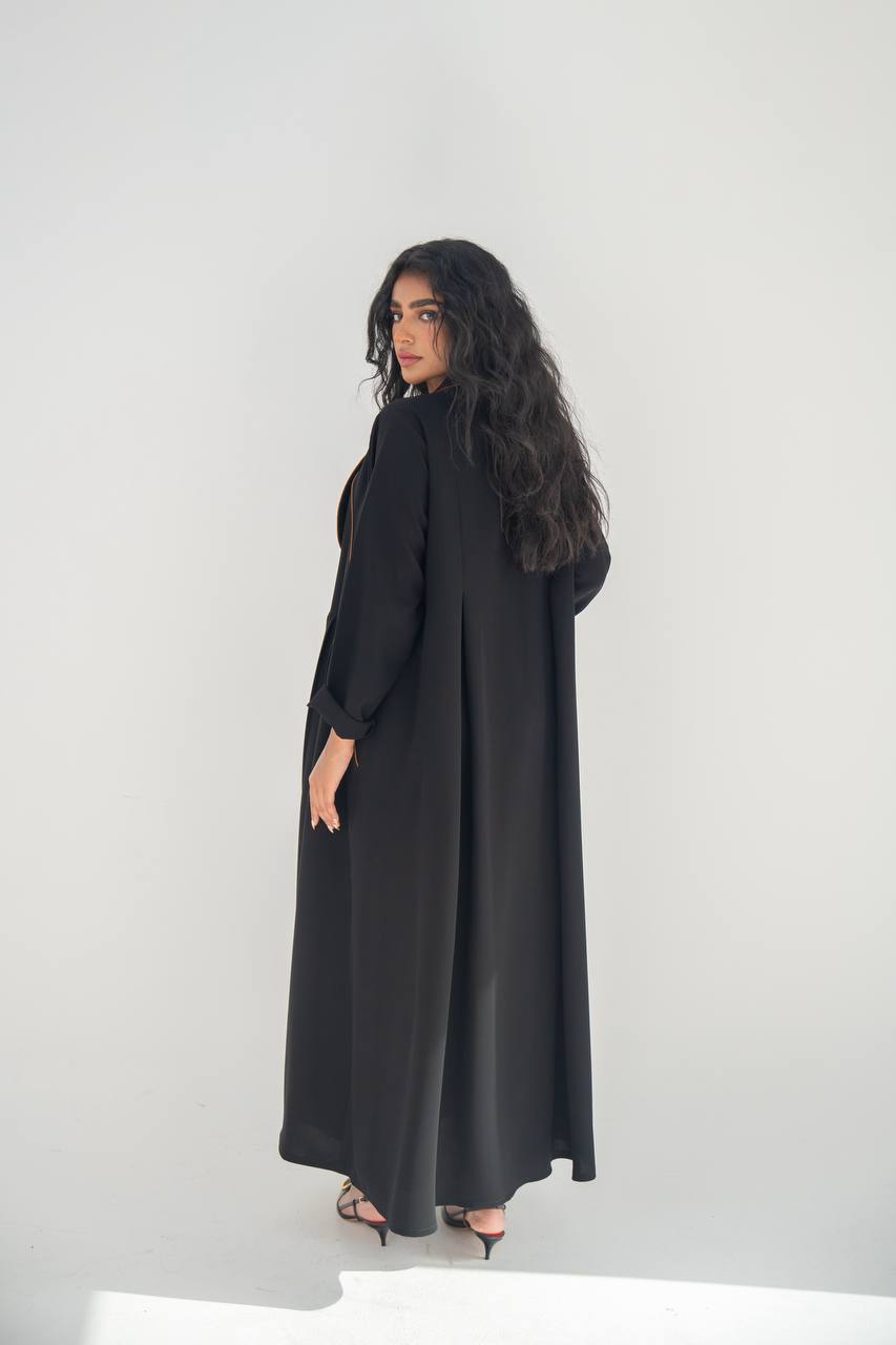Black crepe blazer abaya C:6633 Black