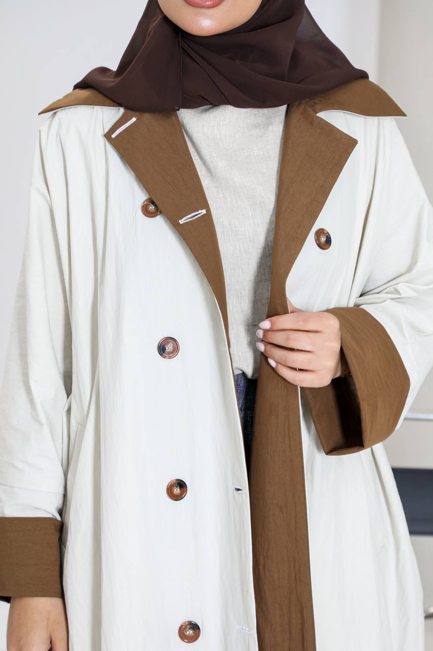 Free size trench coat, beige with brown details C:6656 Beige