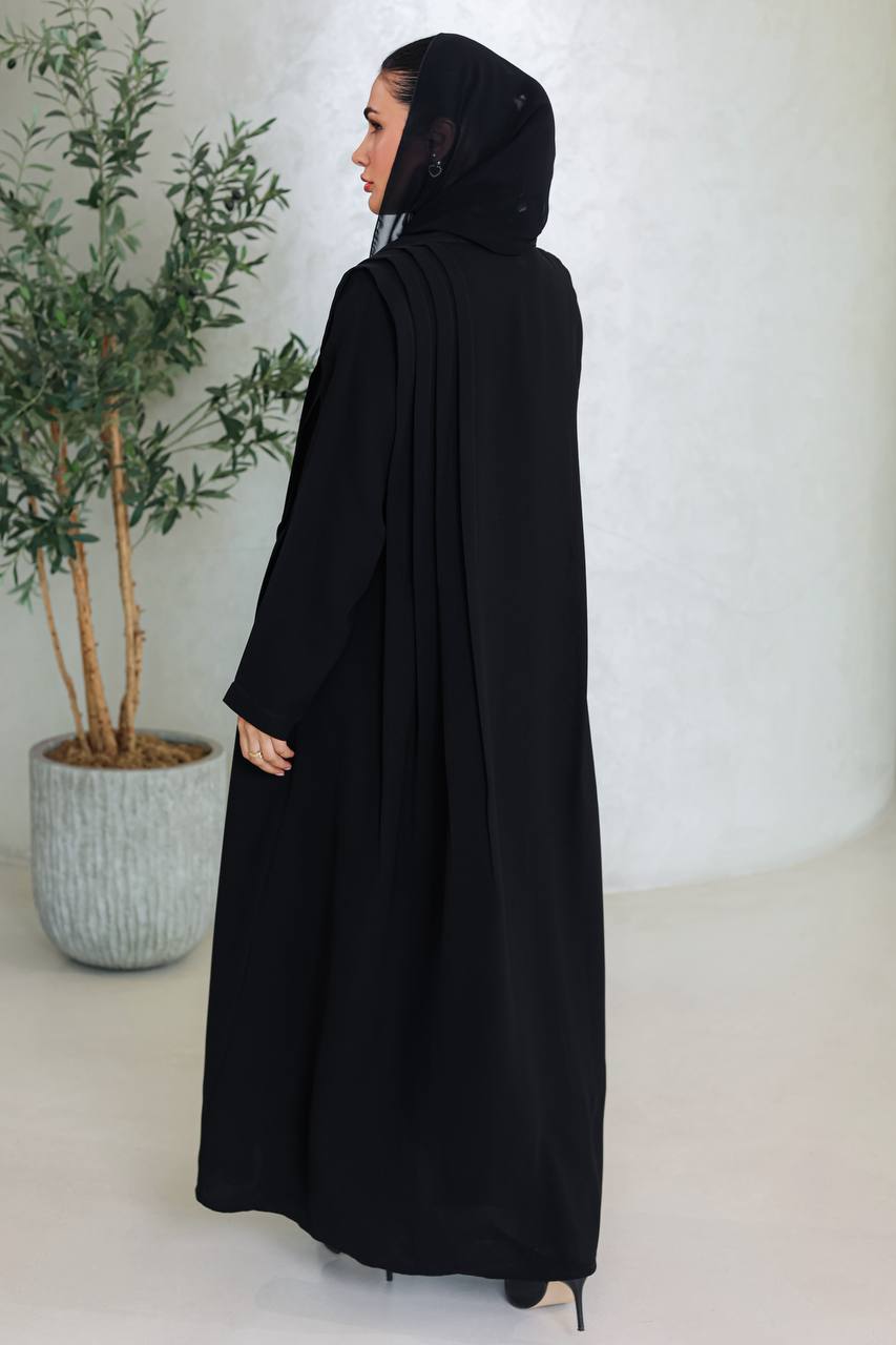 Black crepe abaya with pleats on the sides C:6663