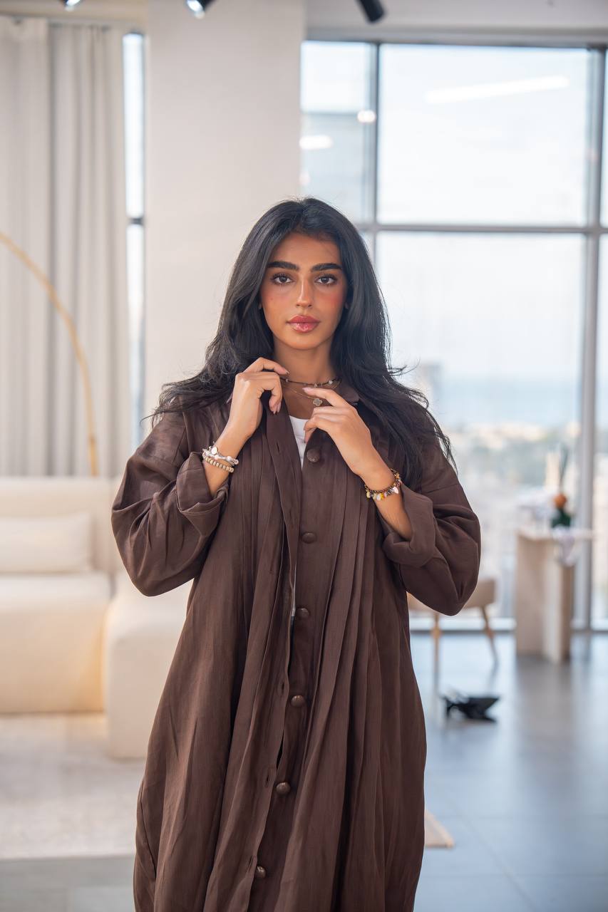 Free size brown linen abaya C:6663 Brown