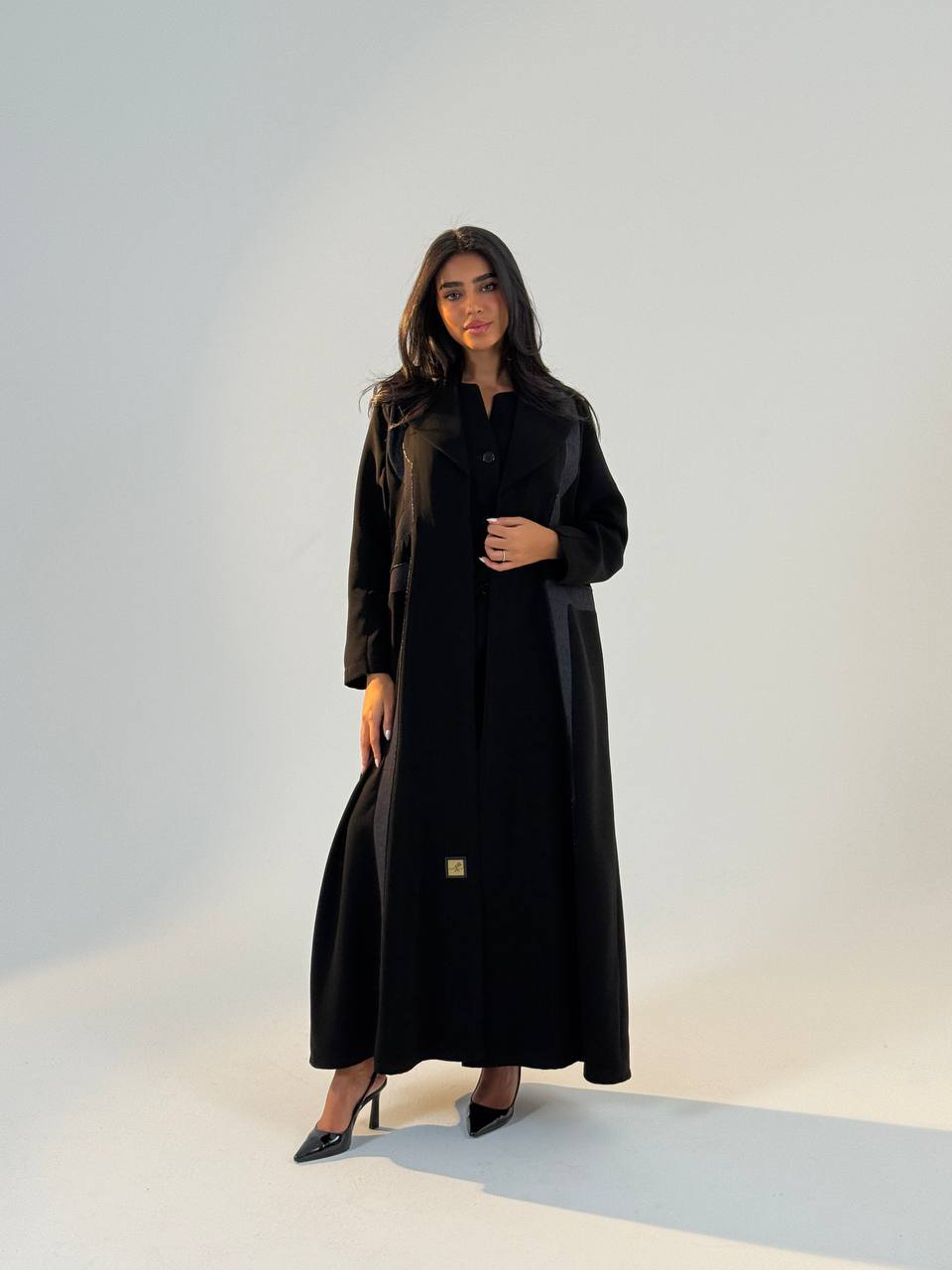 Crepe abaya with jeans, black. C:6694