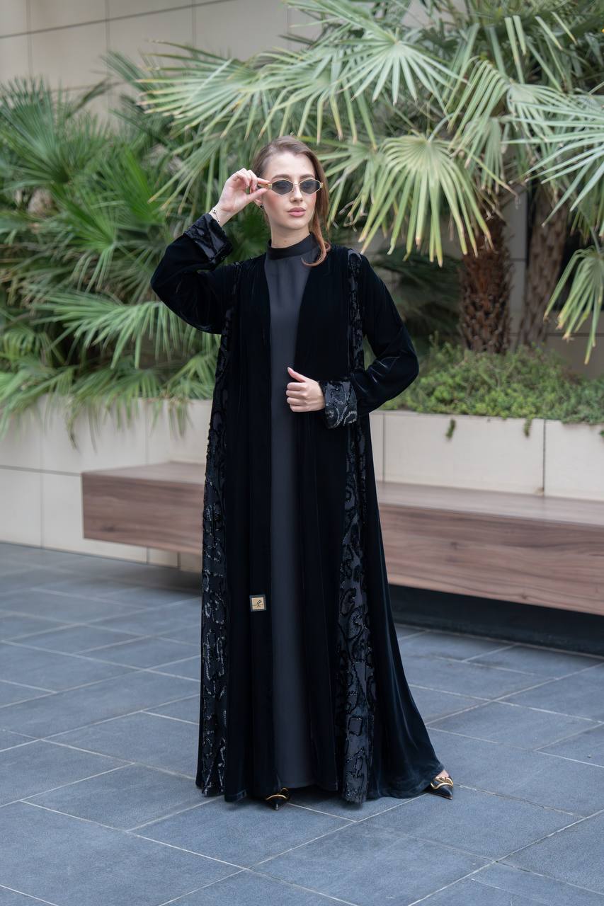 Black velvet abaya.C:6699