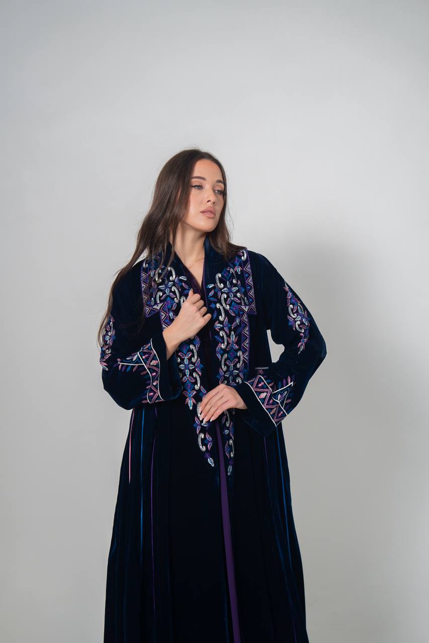 Velvet abaya with  unique embroidery. C:6709
