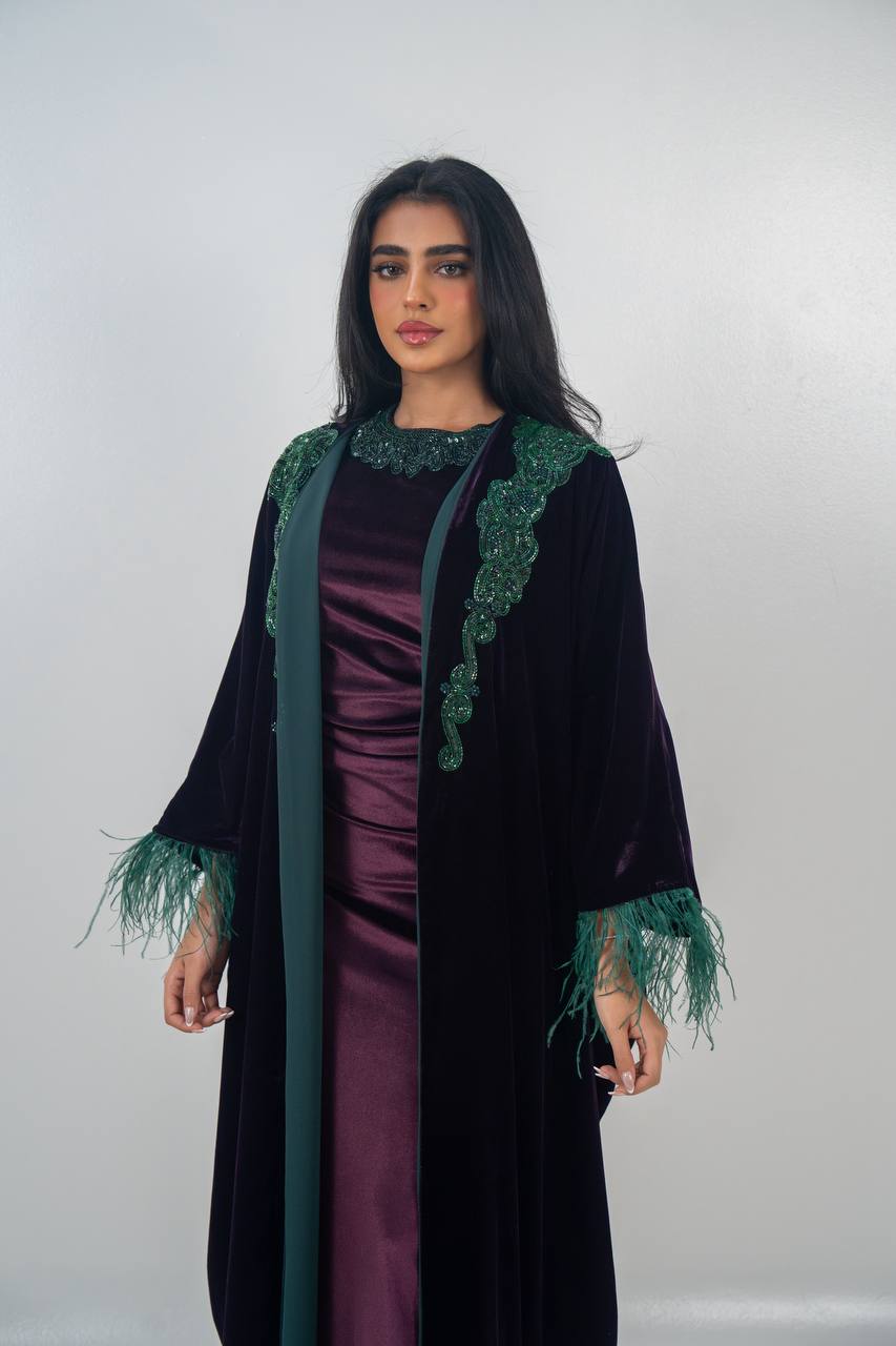 Velvet bisht and dress set in royal purple with hand embellishment.C:6715