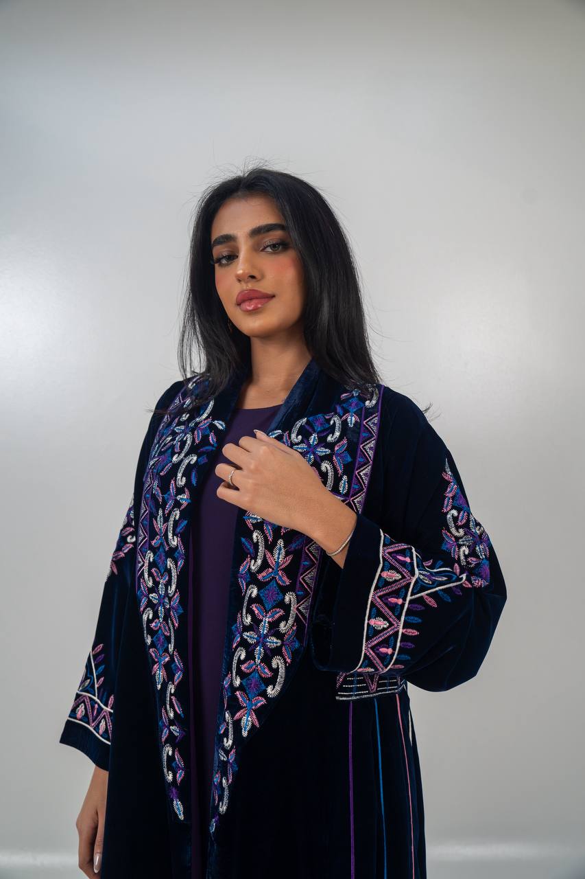 Velvet abaya with  unique embroidery. C:6709