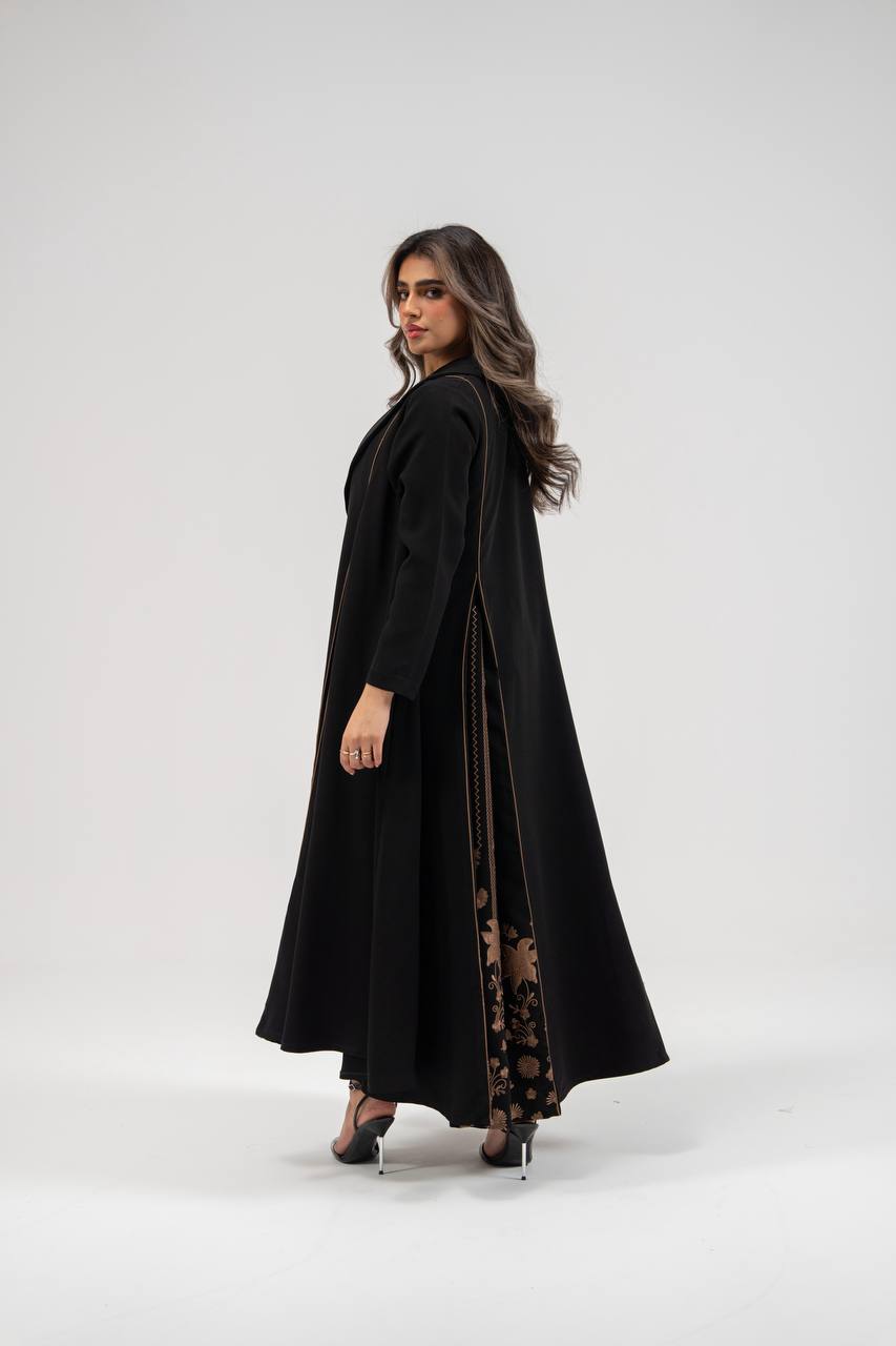 Black crepe abaya with embroidery. C:6770
